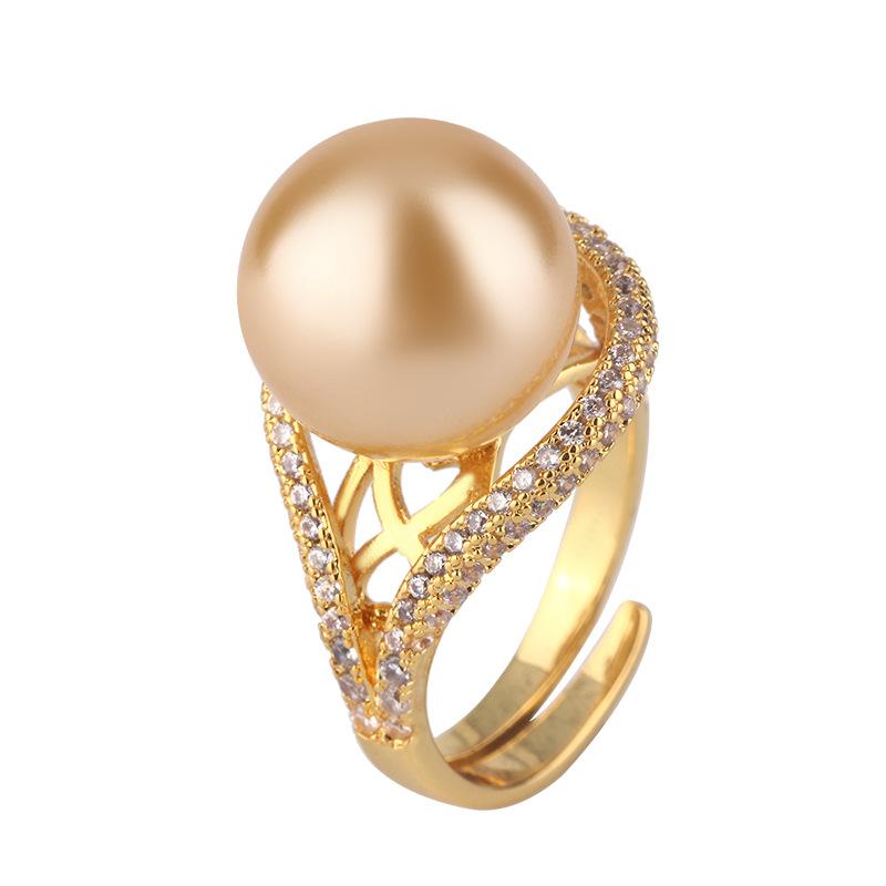Jewelry Copper Platinum Plated Pearl Vintage Women'S Open Ring 14Mm