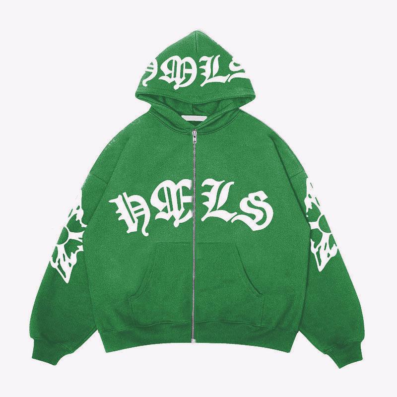 Herren Gothic Buchstaben Print Reißverschluss Hoodie Langarm Oversized Locker Lässig Streetwear Kapuzenpullover Für Jugendliche