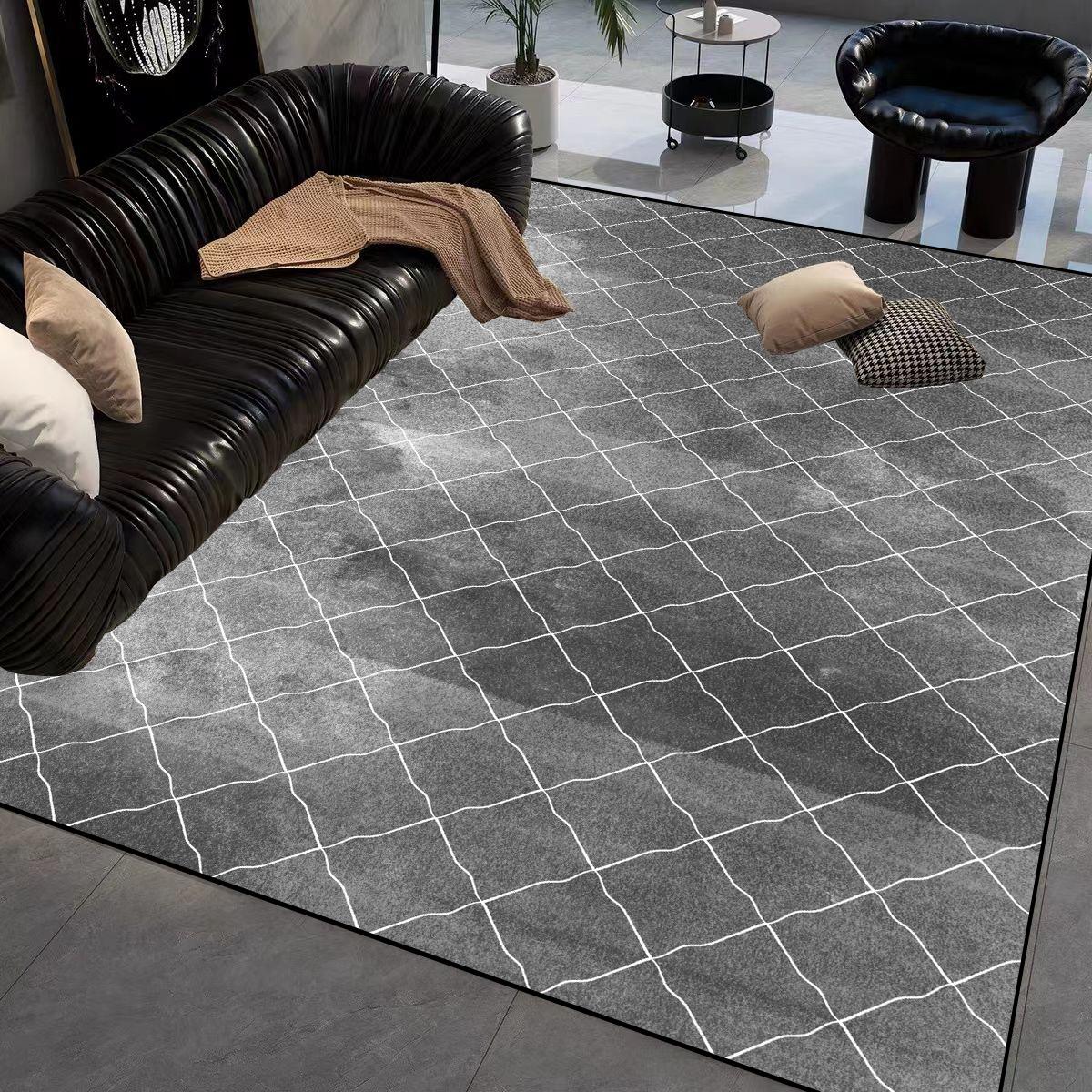

Minimalist Grey Geometric Carpet Modern Light Luxury Living Room Rug Non-slip Large Floor Mat for Bedroom Home Decor 60*90cm