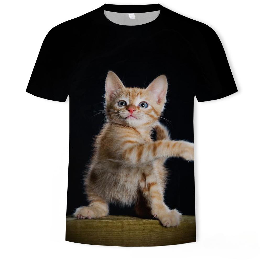 Summer Round Neck 3D Cute Cat Print Top Fashionable Casual Short Sleeved Men's T-shirts