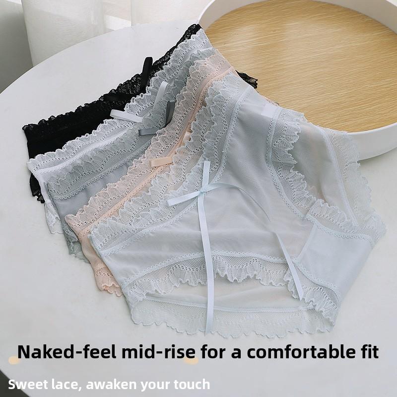 Women's Summer Thin Ice Silk Cotton Crotch Breathable Non Trace Middle Waist Triangle Briefs