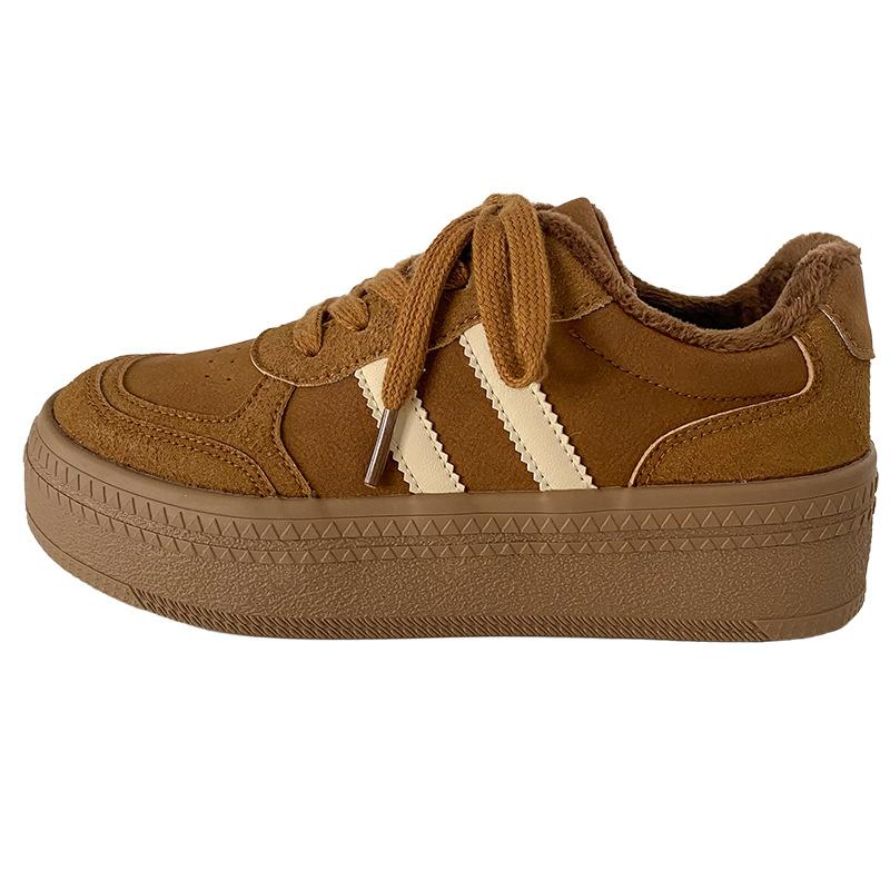 6586 Latex Insoles, Velvet Platform German Training Shoes Women's Shoes Winter Two Cotton Board Shoes 2024 New Casual Cotton Shoes