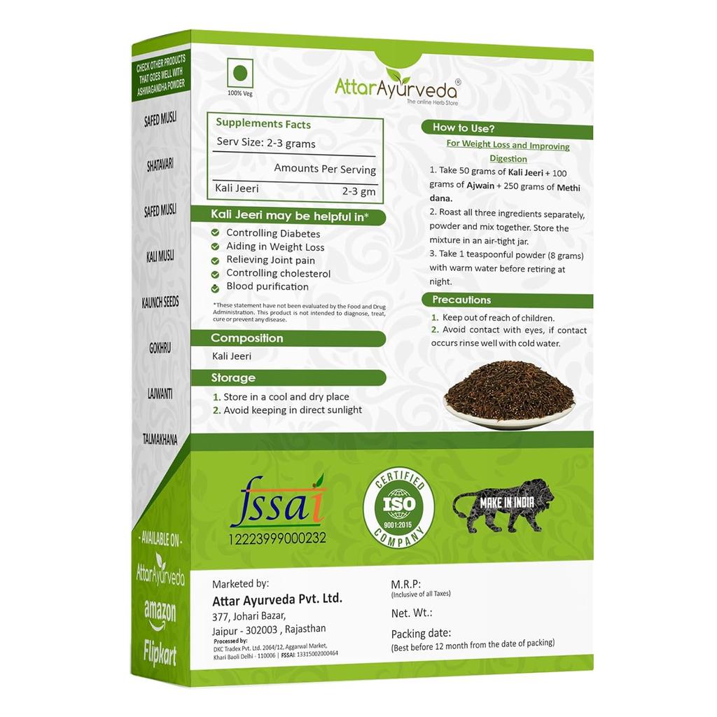 Attar Ayurveda Original Kali Jeeri Seeds 100 G Natural Raw Sorted Ready To Use Traditional Herbal Ingredient