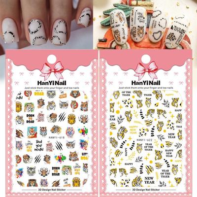Self-Adhesive 3D Nail Sticker Tiger Fish Flower Leaf Nail Decal Nail Art Decoration
