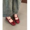 Red inner height increase Mary Jane shoes women's flat-bottomed shallow mouth ballet shoes one-word belt grandma shoes