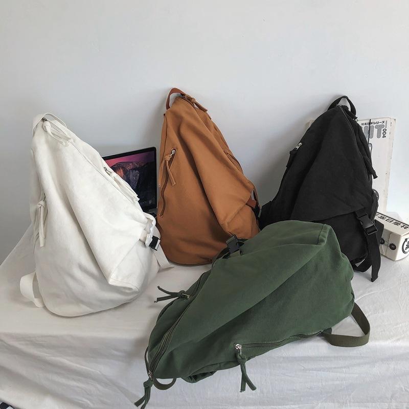 Schoolbag Japanese School Bag Large Capacity Student Backpack Women's Fashion Casual Solid Color Washed Canvas Backpack Men