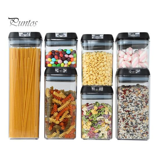 

7 шт. набор герметичных банок для еды, не содержащих бисфенол А, прозрачный дизайн, большая емкость, контейнеры для хлопьев, сухие кухонные органайзеры для хранения продуктов 7pcs чёрный
