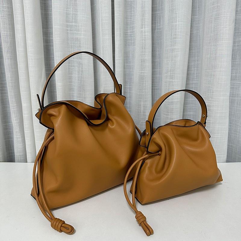 Soft Cowhide Drawstring Bucket Bag Medium Large Small Crossbody Shoulder Handbag Women