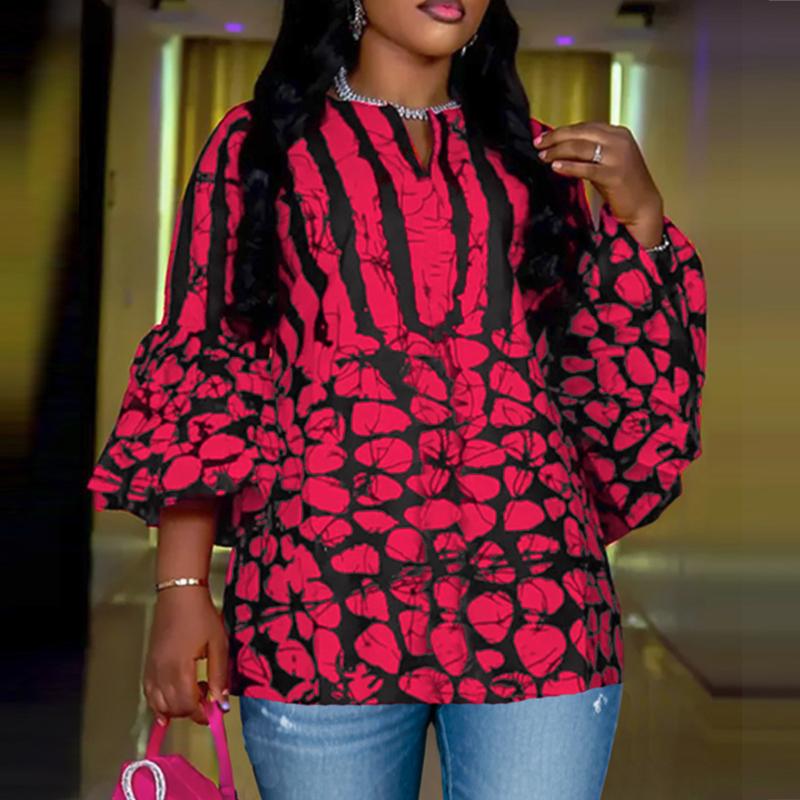 

VONDA Женская летняя повседневная свободная блузка с рукавом 3/4 и цветочным принтом 5XL темно-розовый