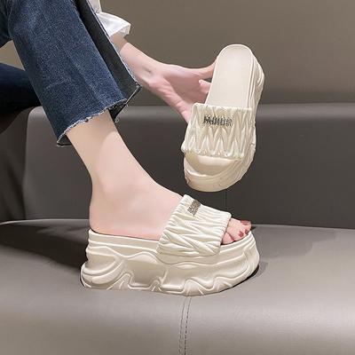 Metalldekoration Klobige Plateausandalen Damen Sommer 8CM Keilabsatz Hohe Absätze Sandalen Frau Sohle Pantoletten Badeschuhe