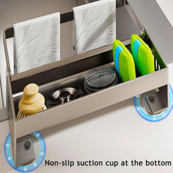 Küchenspülbecken Schwammhalter Schwammablage mit Lappenhalter Selbstentwässernder Arbeitsplatten-Organizer für Seife