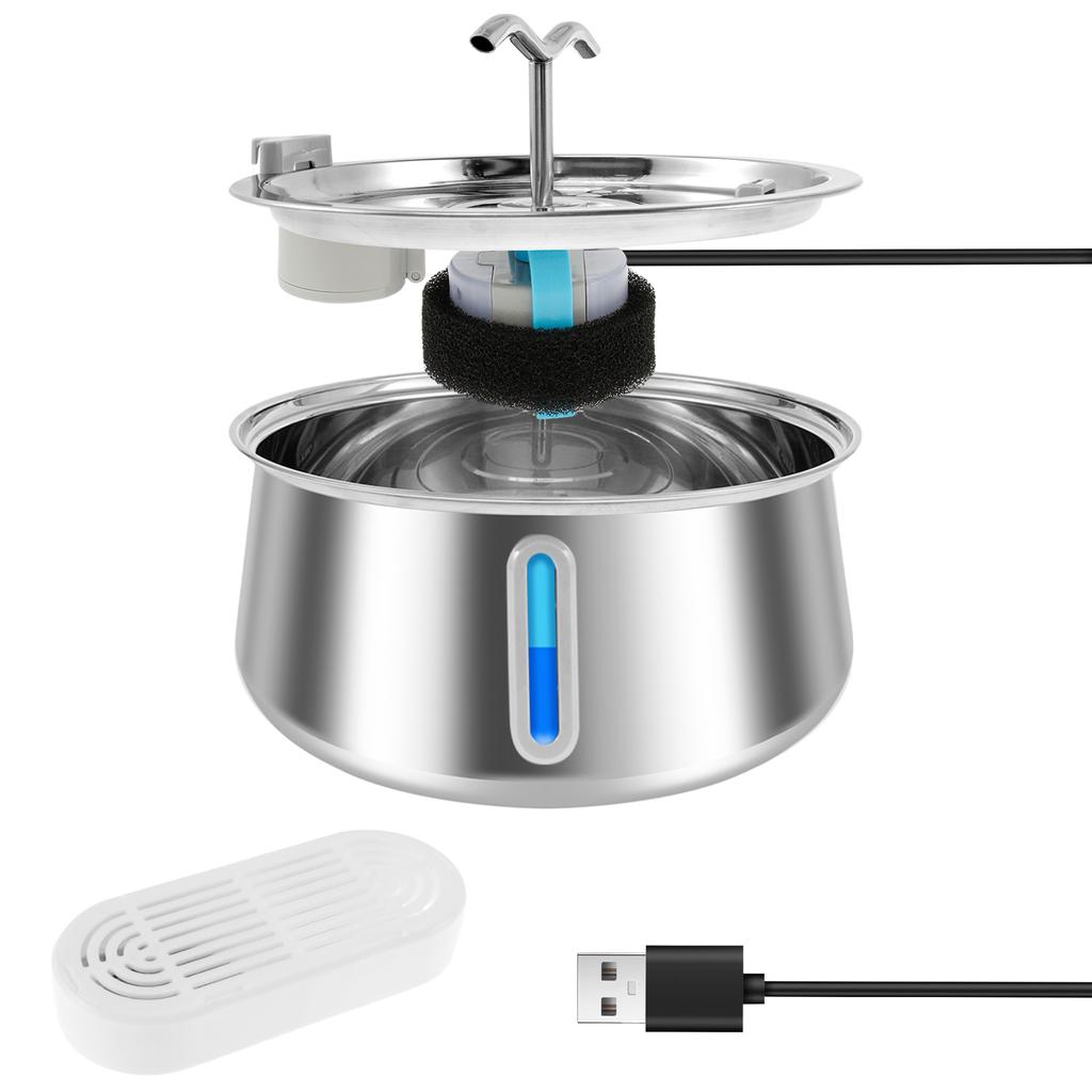 4L/135oz Automatic Pet Water Dispenser Stainless Steel For Cats And Dogs Circulating Filtering Electric Mute Drinking Bowl