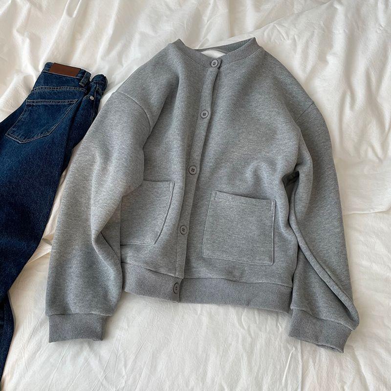 

Свитшот Простой и Тонкий Тонкий Тип с Пуговицей Повседневная Бейсбольная Форма Gray thin section XL