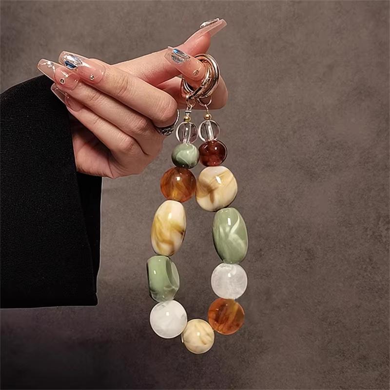 Korean Retro Bead Bracelet For iPhone Phone Strap Charm Chain Knot Cellphone Lanyard Keychain Bag Earphones Pendant Accessories