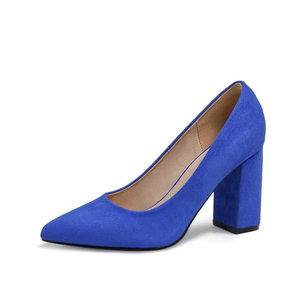 Suede Chunky Heel Women s Black Pointed Toe High Heels – Comfortable and Classic Sandals US5