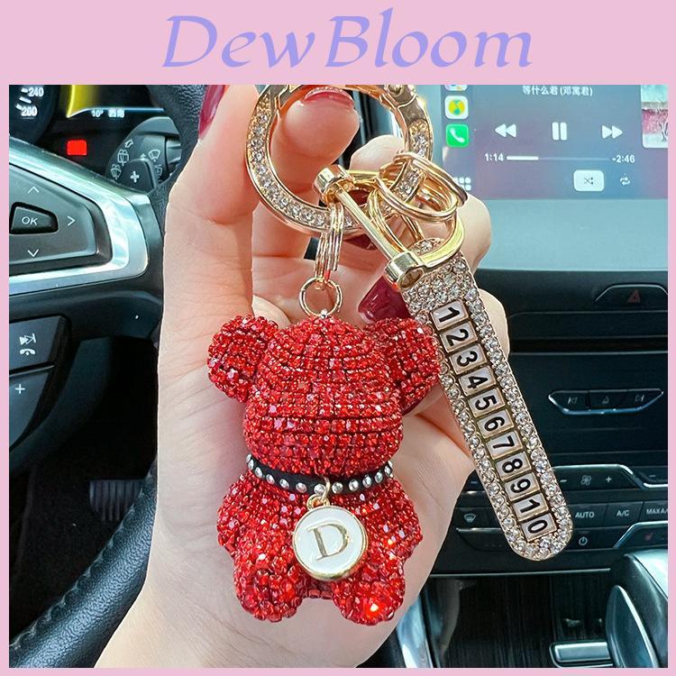 Portachiavi per Auto Orsetto Seduto Full Diamond alla Moda Selezione Alfabeto Creativa Targhetta Numero con Strass Decorativa Portachiavi Anti-smarrimento