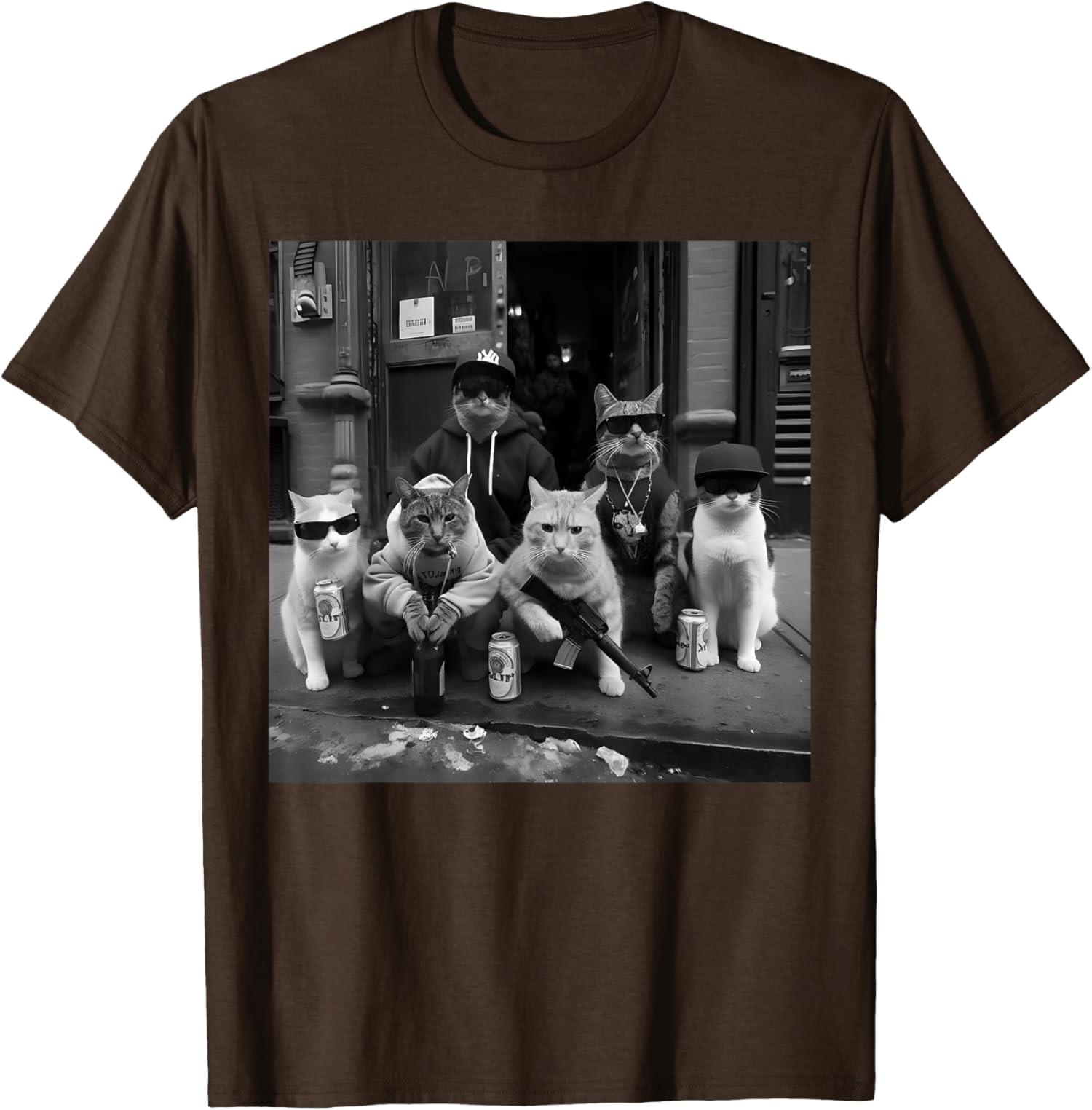 T-shirt unisexe dr?le de conception animale de rue de chats de gangster dr?les S