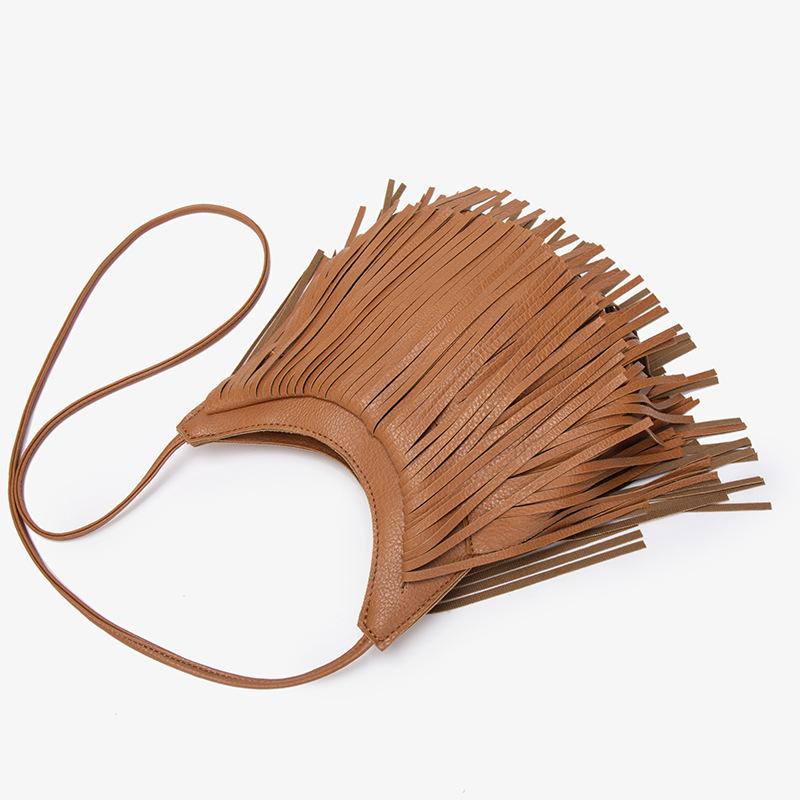 Retro Pendant Feeling Fringed Messenger Bag Temperament Matte Texture Shoulder Underarm Bag Large Capacity Storage Bucket Bag Tide