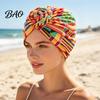 Regulowany Turban dla Kobiet, Styl Bohemian Wirujące Kwiaty Wzór Kwiatowy Nakrycie Głowy, Geometryczny Wzór Chusta na Głowę z Węzłem z Przodu Opaska na Głowę