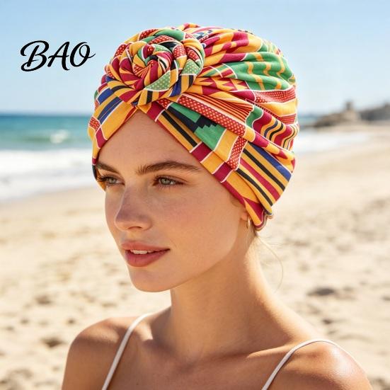 Regulowany Turban dla Kobiet, Styl Bohemian Wirujące Kwiaty Wzór Kwiatowy Nakrycie Głowy, Geometryczny Wzór Chusta na Głowę z Węzłem z Przodu Opaska na Głowę