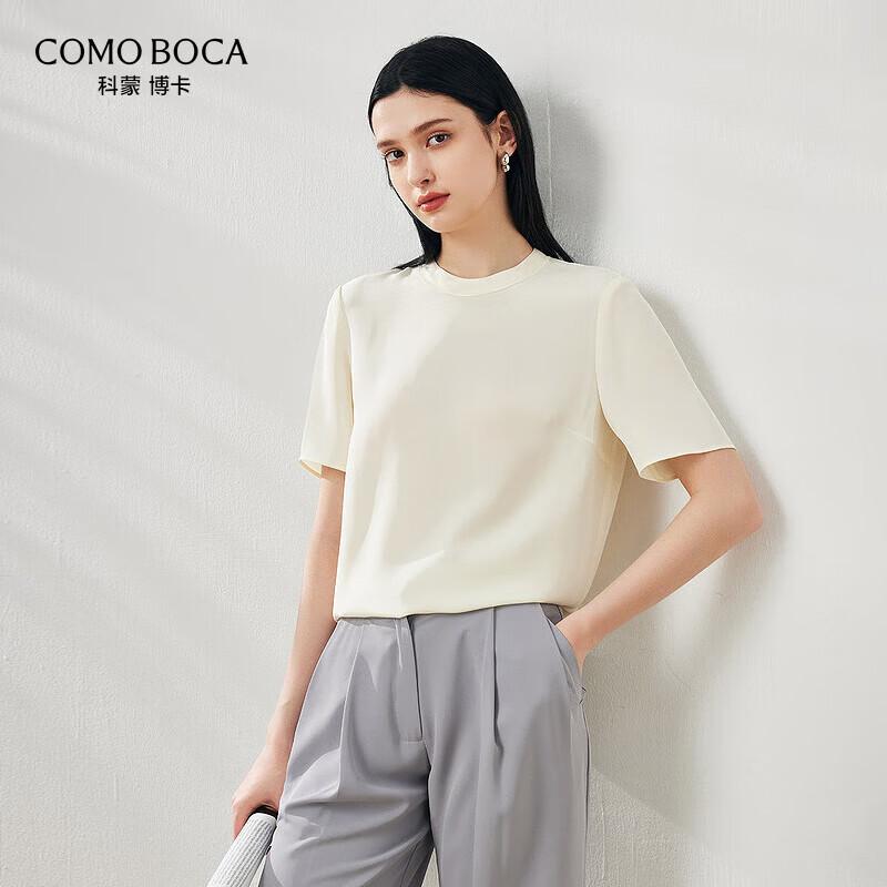 Kemengboka Women s Solid Mulberry Silk Round Neck Short Sleeve Top 2XL