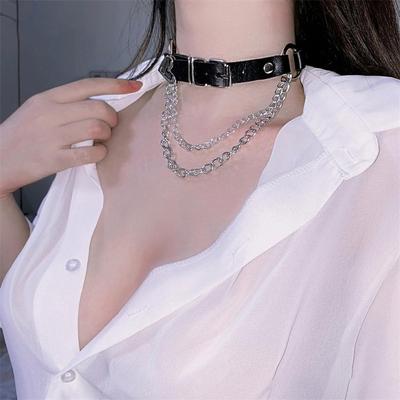 PU Leather Adult Punk Choker Sexy Metal Chain Neck Bdsm Neck Bondage Collar Choker Belt