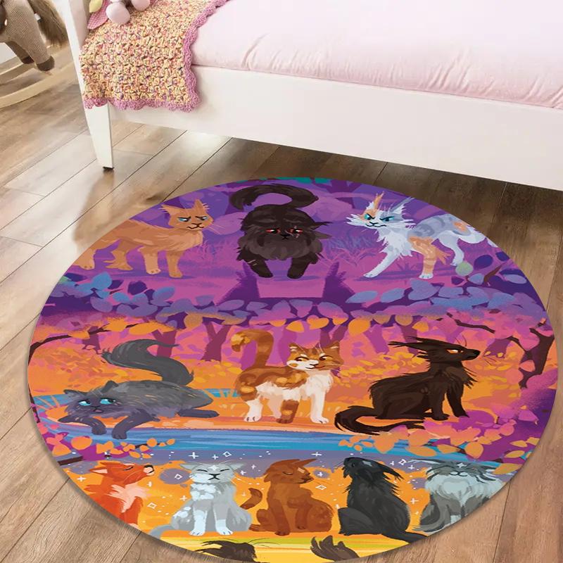 

Cat Warriors Round Area Rug,Carpet Rug for Living Room Bedroom Sofa Playroom Decor,Non-slip Floor Mat46 80cmx80cm