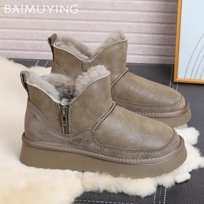 Platform Women Snow Ankle Boots Leather Short Plush Flats Casual Shoes 2025 Trend Designer Warm Cozy Winter New Botas De Mujer