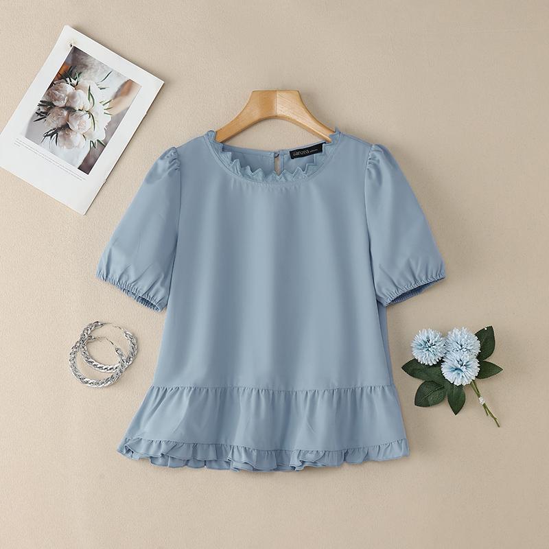 ZANZEA Lässige Bluse mit Rundhalsausschnitt und kurzen Ärmeln für Damen