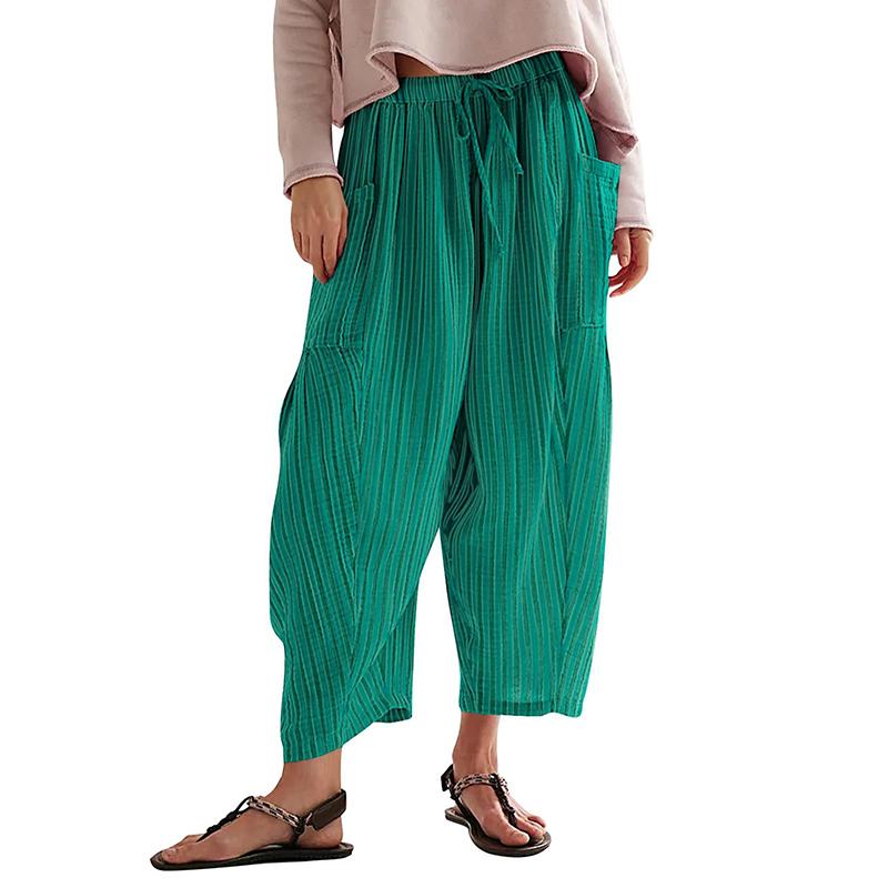 Women Comfortable Casual High-Waisted Solid Color Loose Lantern Pants with Pocket