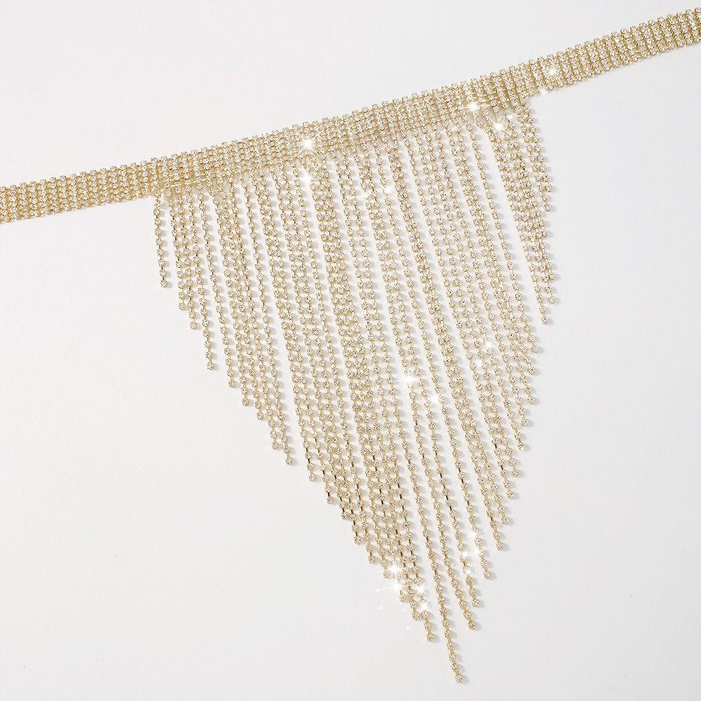 Korean Style Long Tassel Necklace Geometric Clavicle Chain Elegant Full Rhinestone Necklace Gift