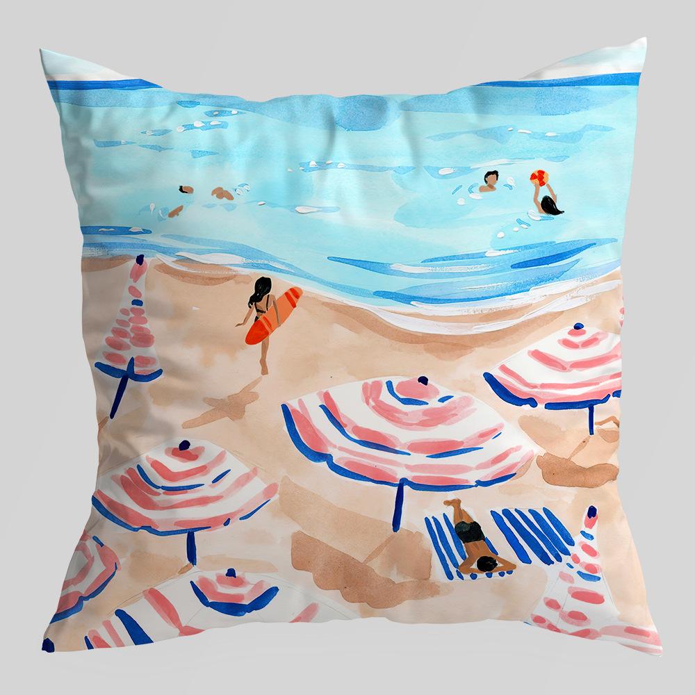 Abstract Green Plant Figures Seascape Pillow Cover Nordic Ink Painting Short Velvet Sofa Car Pillow Cushion Cover