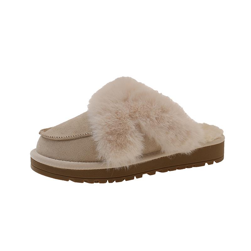 

Fur integrated thick-soled cotton slippers women s 2025 new autumn and winter velvet snow boots outer bag head half-drag cotton shoes 40 бежевий