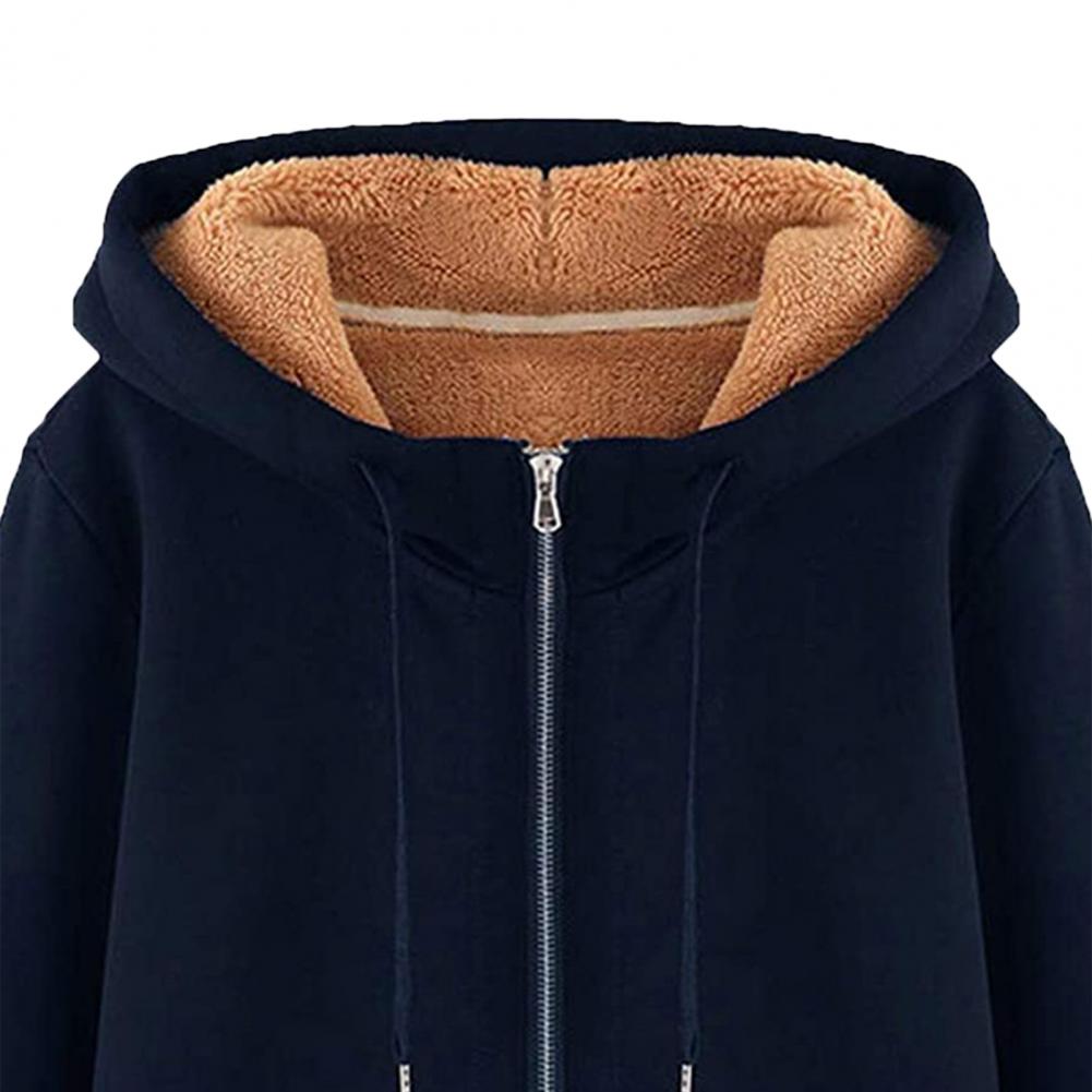 Women Hoodie Solid Color Zipper Autumn Winter Thicken Warm Sweatshirt for Office