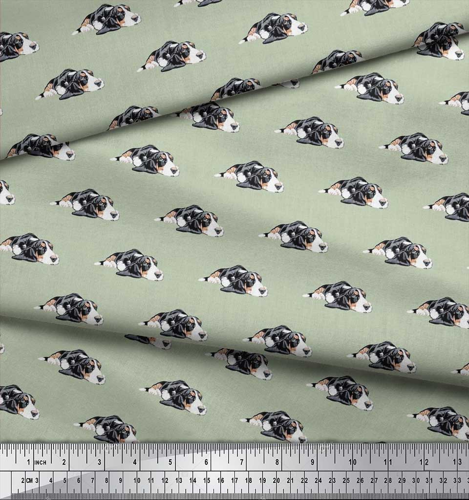 Soimoi Japan Crepe Satin Fabric Basset Hound Dog Print Fabric by metre 42 Inch