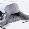 Rabbit Fur Cap Man Winter Genuine Fur Bomber Hat Windproof Warm Earmuffs Male Flat Grey/Black Russian Winter Rabbit Fur Hat
