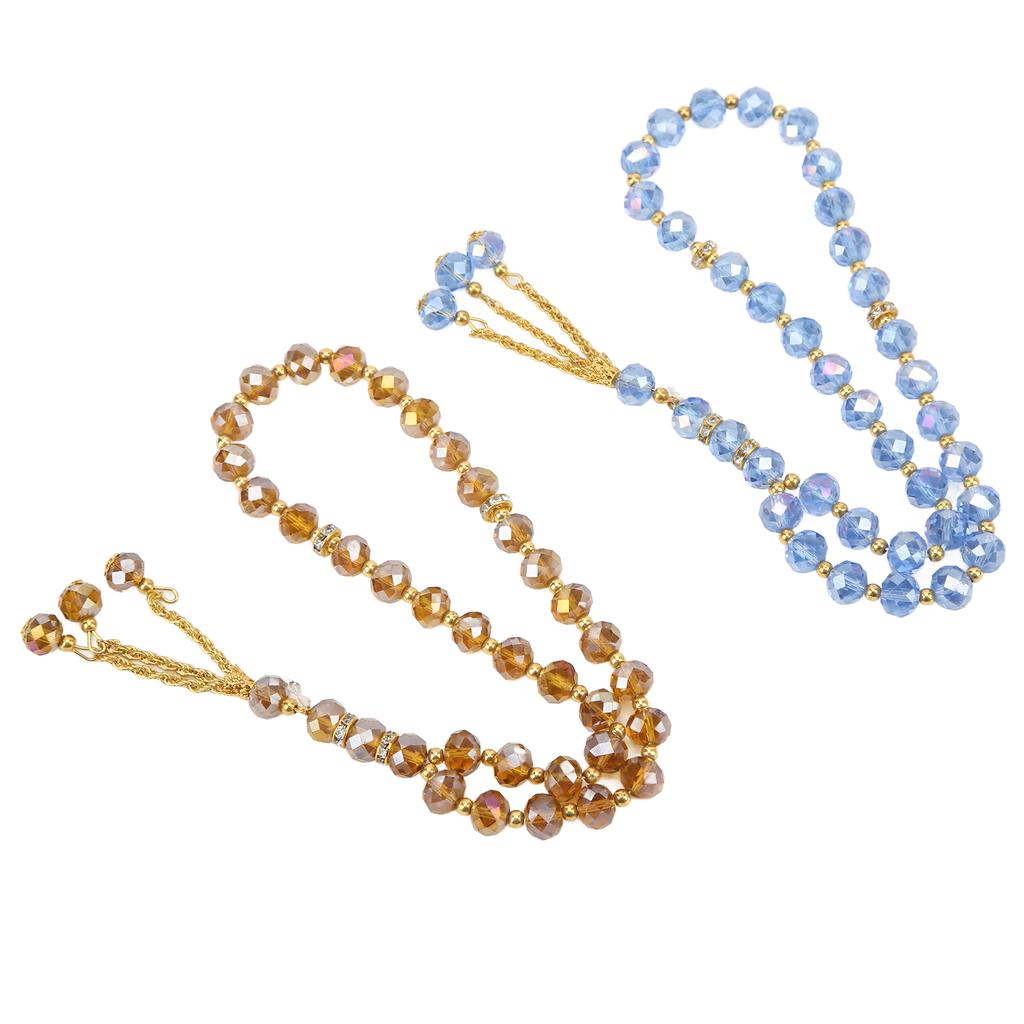2pcs Prayer Beads Mini Blue Champagne Color 33 Beads Muslim Tasbih with Sapcer Beads for Daily Decoration Gift