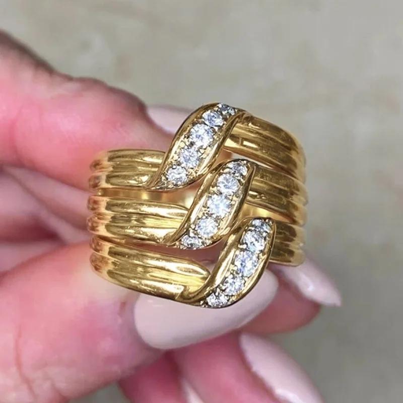 

CAOSHI Multi-layers Paved CZ Rings for Women Gold Color/Copper Color Luxury Wedding Band Accessories Cocktail Party Zircon 12