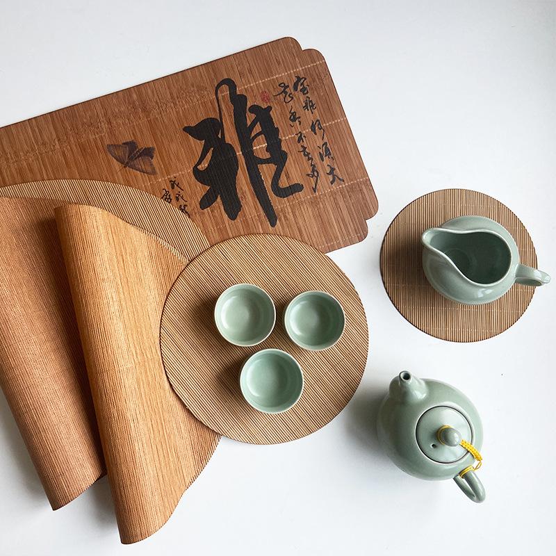 Traditionelles chinesisches Teeservice aus Bambus, ovale, gewebte Bambus-Untersetzer zur Wärmeisolierung, Vintage-Stil, Essentials für die Teezeremonie