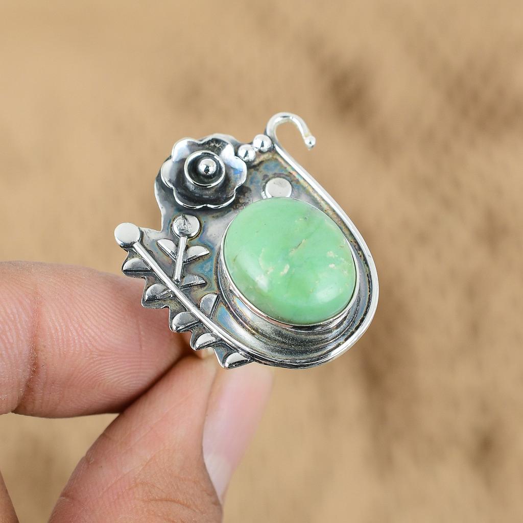 Memorial Day Sale Sterling Silver Chrysoprase Stone Flower Promise Ring Jewelry