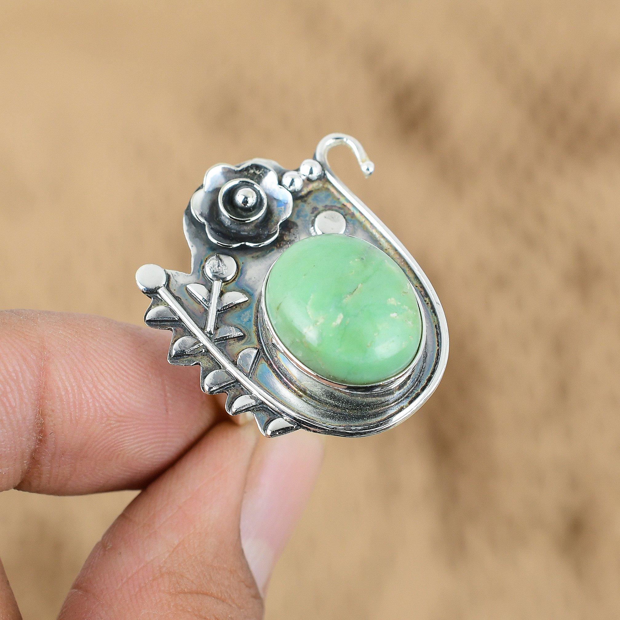 

Memorial Day Sale Sterling Silver Chrysoprase Stone Flower Promise Ring Jewelry Yes