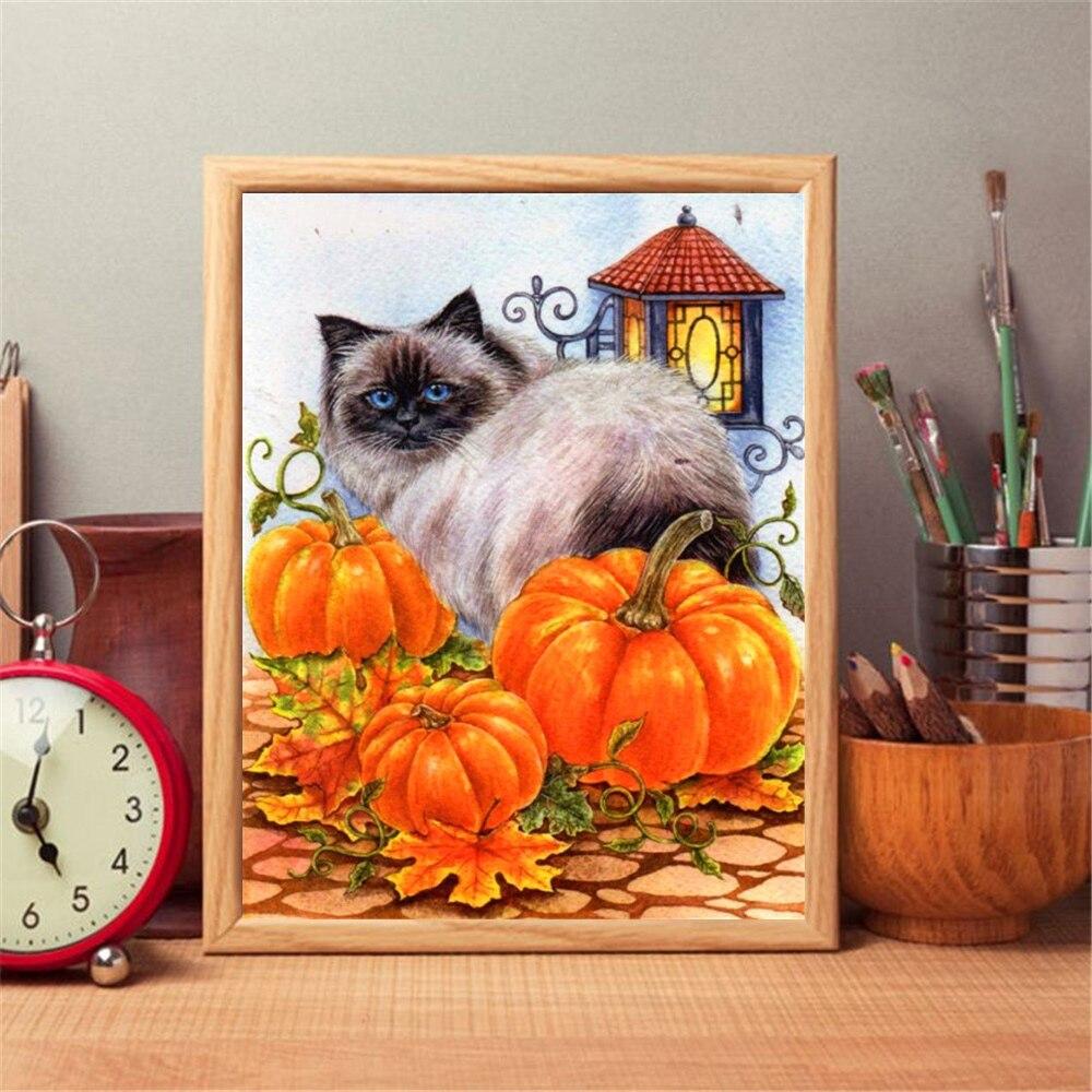 5D DIY diamantová malba kočičí křížkový steh Nový příchod Diamantové malování kreslená sada drahokamu Dýňová domácí dekorace