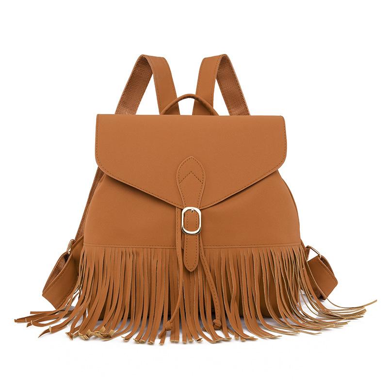 Four Seasons Large Capacity Frosted Tassel Backpack Handbag Trendy Big Bag Women's Bag College Style Casual Backpack New Style