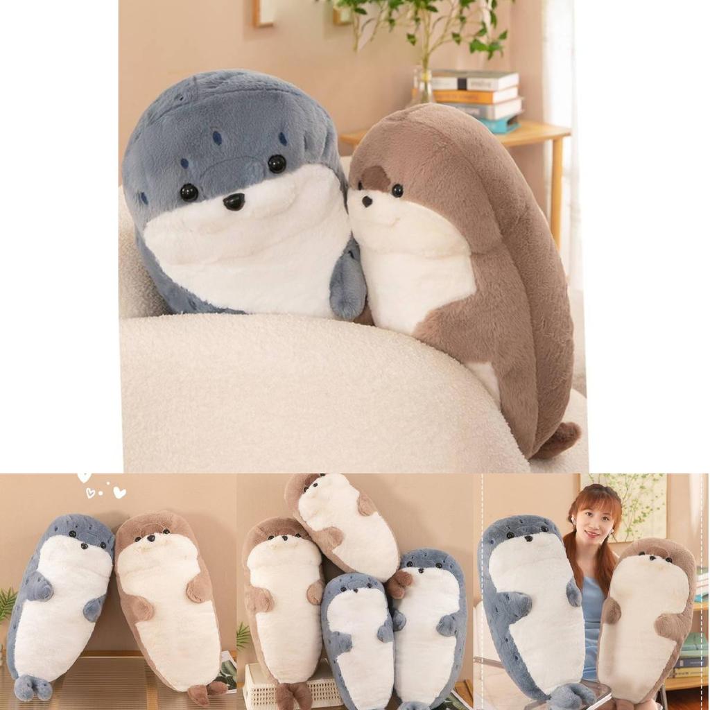 Soft And Cuddly Grey And Khaki Seal Plush Toy For Cozy Sleep And Comforting Pillows