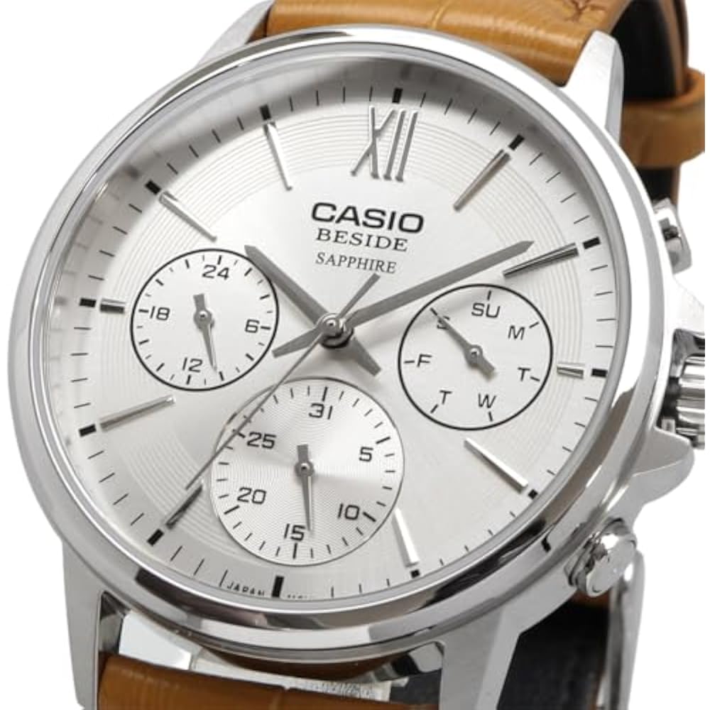 Casio CASIO BESIDE Quartz Men's Watch Sapphire Glass BMS-300L-5AV Camel Color Leather Band Mult...
