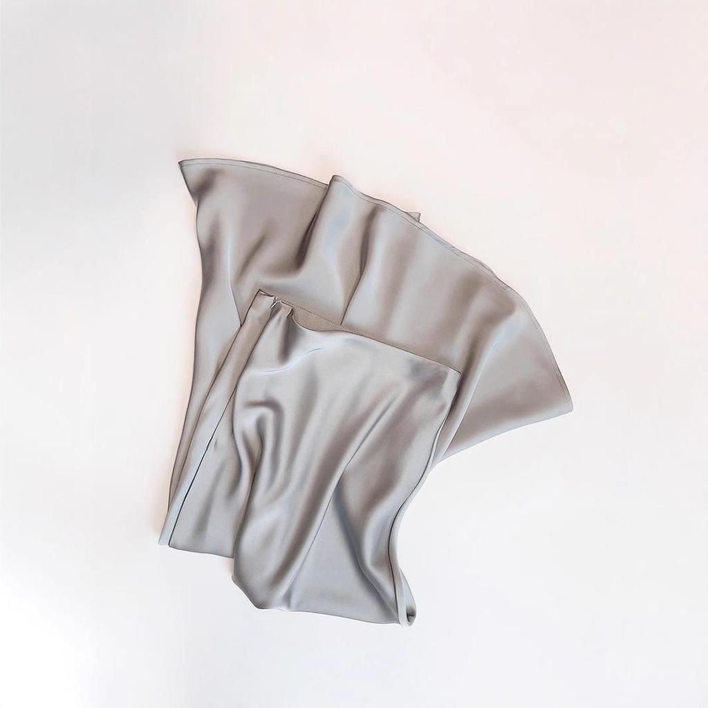 Satin Drape Elastic Waist Midi Skirt - Women's High Waist A-Line for Spring/Summer
