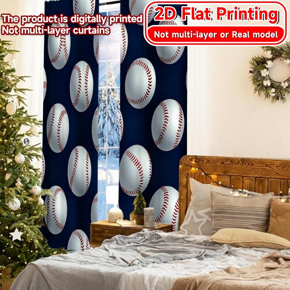 2D Flat Printing  2pcs Baseball Cascade Popular Contemporary Curtains Polyester Curtains Decorations Perfect for Study   Living