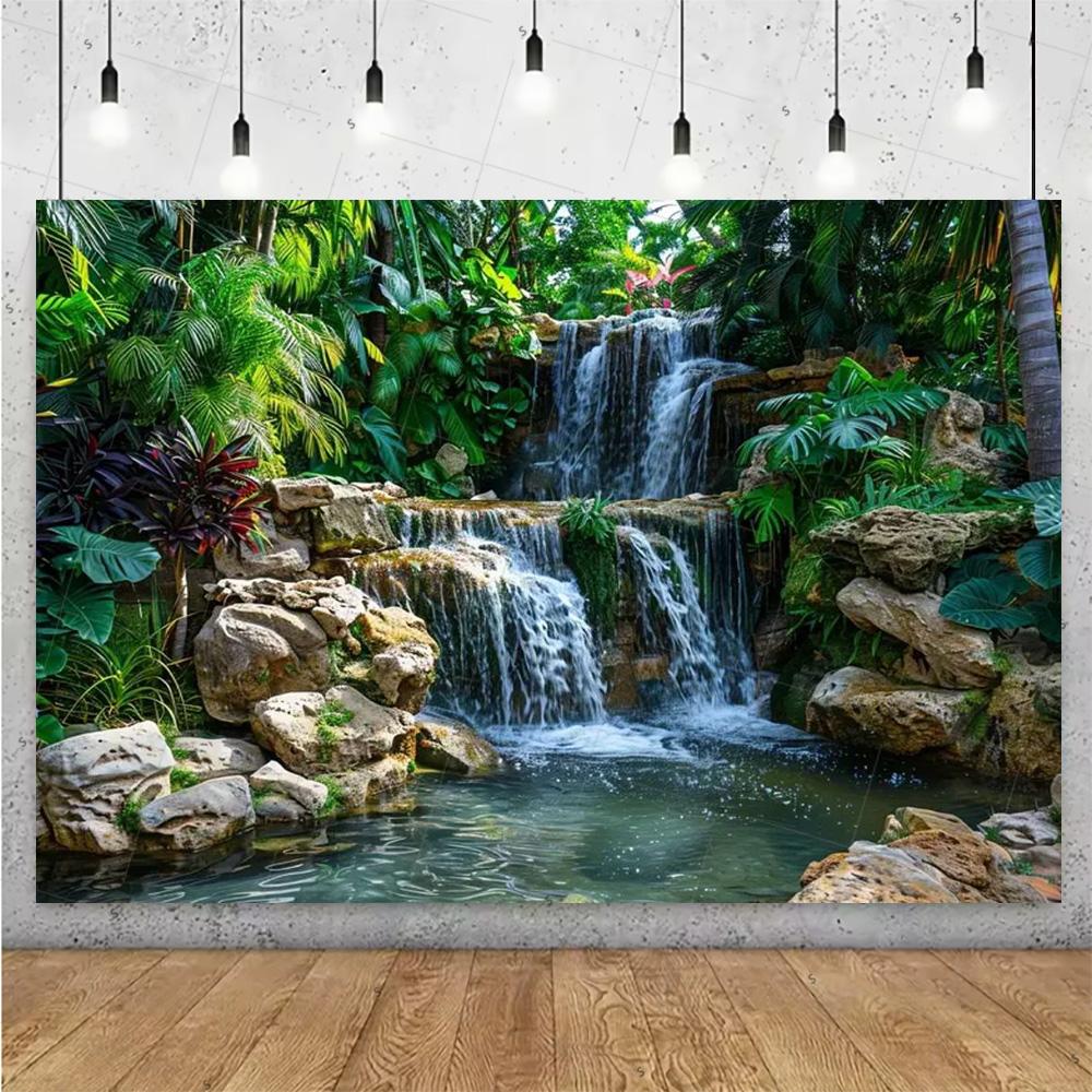 Forest Waterfall Wonderland Backdrop Supplies Rainforest Natural Scenery Background Banner Wall Party Decor Photography Props