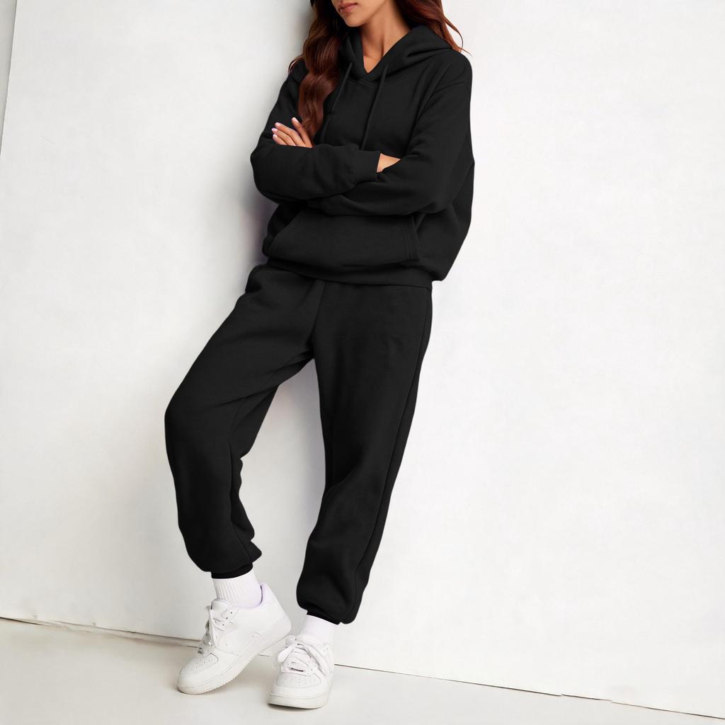 Women's Casual Hoodie Set Color Loose Fit Hooded Sweatshirt