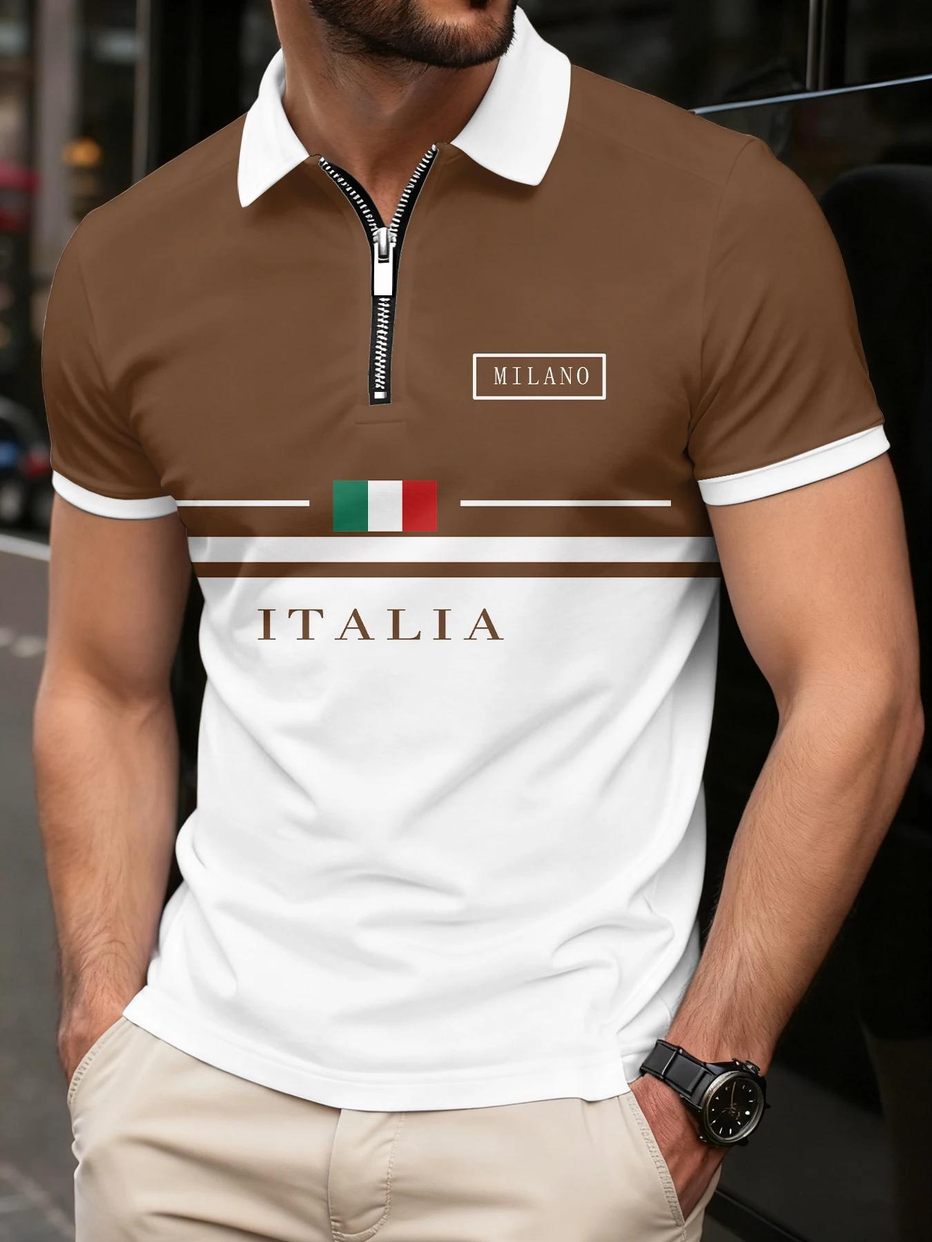 

Мужская футболка поло, летняя уличная одежда, с принтом, с коротким рукавом для гольфа, деловой кэжуал, поло на молнии, мужская спортивная одежда 3XL коричневый
